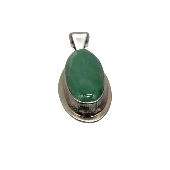 CII Mexico 925 Aventurine Pendant Oblong Sterling Silver Gemstone Chunky Vintage - Picture 6 of 8